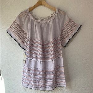 NWOT Lemlem Women's Striped Lilac Short Sleeve Resortwear Cotton Blend Top Sz M